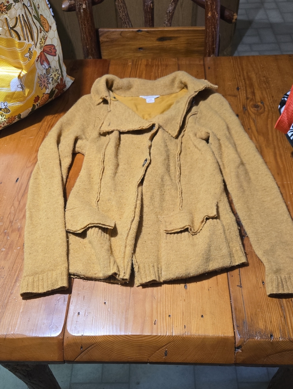 Sundance Mustard Knit Button-Front Cardigan Sz M Embroidered Back